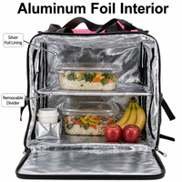 Sac isotherme extensible réfléchissant rose, grande taille, avec doublure en feuille d'aluminium et coton perlé, idéal pour la livraison de repas en usine