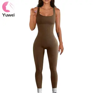 Women's Yoga Ribbed 1 Piece Tank Tops Rompers Sleeveless Exercise Jumpsuits Yoga Jumpsuit