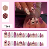 Faux Ongles Y2K Kawaii Gothique Rose Pastel Aurore 3D Effet Fantôme à Presser, Mignons Halloween Momie & Toile d'Araignée Faits Main, 30 Pièces