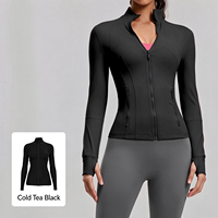 1. Veste de sport athlétique pour femme à séchage rapide, coupe ajustée, avec fermeture éclair intégrale, passe-pouces et poche zippée, idéale pour la course et l'entraînement