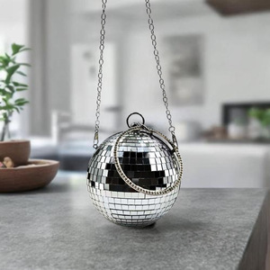 Bolso de mano con logotipo personalizado al por mayor, bolso de noche esférico con espejo plateado para fiestas y festivales de los años 70, venta al por mayor - Product Image 6