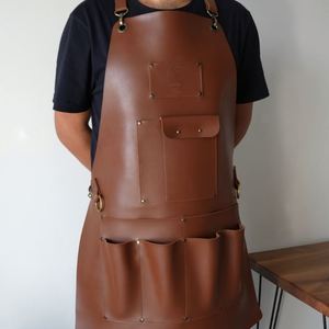 Tablier en cuir PU personnalisé avec plusieurs poches, résistant à l'huile, pour chef, barbecue, grillades, pour femmes, hommes, barista - Product Image 1