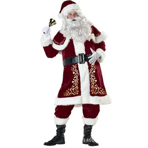 Kerstfeest Kerstman Pak Man Volwassen Cosplay Kerst Kostuum Red Deluxe Fluwelen Fancy Set Xmas Familie Kostuum