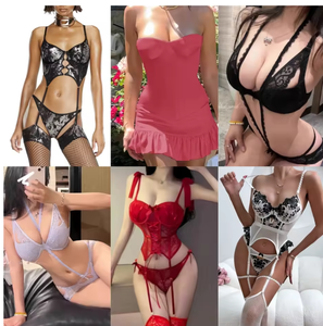 sexy lingerie used Women's Sexy Lingerie Lace Babydoll Bra Thong Garters Set Underwear  Nightwear US main image 0