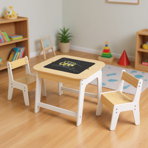 Ensemble table et chaises pour enfants de taille double, en bois naturel - Product Image 2