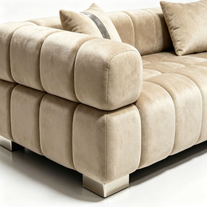 Sofá Elegante Estilo París, Tapizado en Terciopelo Beige, Relleno de Esponja de Alta Densidad, Canapé <span class=keywords><strong>para</strong></span> Salón o Apartamento - Product Image 3