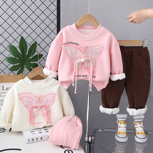 2025 <strong>New</strong> Girls' Casual 2-Piece Winter Set Long Sleeve Hoodie with Bow and Pants Cute <strong>Outfit</strong> for 8-<strong>Year</strong>-Old <strong>Baby</strong> Girls - Product Image 1