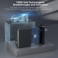 Adaptor Lipat 3-Port USB-C USB-A GaN 100W Pengisi Daya Cepat untuk MacBook Pro/Air iPad iPhone Galaxy S24