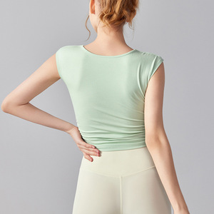 CJ-Factory Customization Soft Crop Sports <strong>T</strong>-<strong>Shirt</strong> Women Short Sleeve Gym Yoga Top Fitness Running Short Top - Product Image 3
