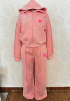 Ensemble de survêtement 2 pièces pour femme : sweat à capuche court zippé à épaules tombantes et manches longues bouffantes, et pantalon large à taille élastique avec cordon de serrage
