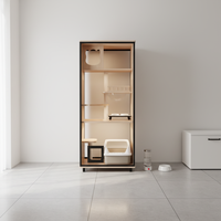 Villa pour chat panoramique moderne de luxe en bois, mobilier pour animaux de compagnie, cage intérieure compacte avec espace toilette, idéale pour petite maison, bureau ou hôtel