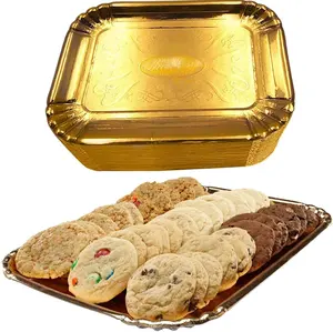 Hot Sale Disposable Greaseproof Food Serving Dish Food Grade Birthday Party Container Dish cardboard Golden Plate Recyclable