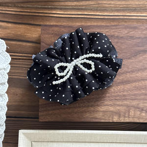 Pince à cheveux coréenne plissée à pois avec fleur, pince banane pour femme, accessoire pour cheveux avec nœud - Product Image 5