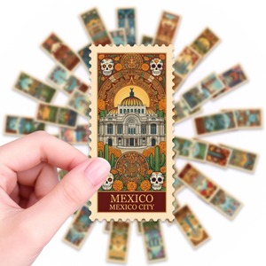 50 pegatinas de <span class=keywords><strong>vinilo</strong></span> vintage con escenas de ciudades emblemáticas del mundo, pegatinas impermeables para decoración de exteriores, pegatinas con mapa del mundo - Product Image 1