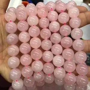 Cuentas redondas de cuarzo rosa de 20mm, piedras preciosas de gran tamaño