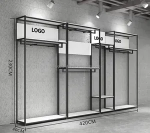 Подставка для демонстрации одежды с логотипом под заказ, стеллаж для модного магазина, черный металлический стеллаж для мужской одежды, стеллаж для детской витрины для бутика