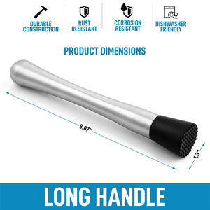 Muddler de acero inoxidable para cócteles con cabeza de nailon acanalada, herramientas profesionales de barra, mezcla de bebidas Mojito Pilon Pour Les Fruits - Product Image 4
