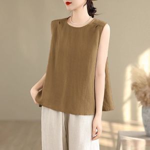 Women's Sleeveless Camisole Top Cotton Linen Blend Breathable Summer Style Pink Blue Coffee Purple White Navy Black Yellow - Product Image 4