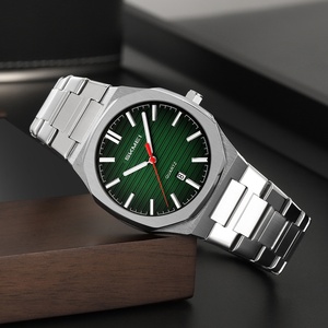 Reloj de Pulsera para Hombre UMS con Carcasa Octogonal de Acero Inoxidable, Resistente al Agua 30M, Esfera Verde a Rayas, <span class=keywords><strong>Calendario</strong></span> de Cuarzo - Product Image 1