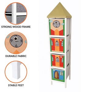 Precioso gabinete de Castillo de madera plegable, torre de almacenamiento para niños para juguetes, almacenamiento de tocador de tela para muebles de sala de estar - Product Image 3