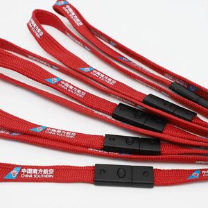 สายคล้องคอโพลีเอสเตอร์พิมพ์โลโก้ตามสั่ง พร้อมตัวล็อคแบบปลดเร็ว สีแดง สำหรับพนักงานสายการบิน - Product Image 4