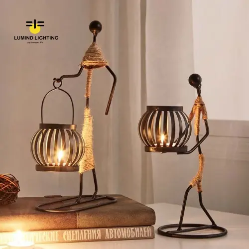 Lumind 2023 lâmpada de mesa de decoração, suporte de velas para decoração, miniatura, arte, presentes, vintage, de metal