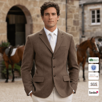 Herren Braune Tweed-Reitjacke Dreiknopf-Reversjacke mit Pattentaschen Reitblazer OEM Maßanfertigung Großhandel