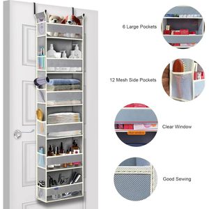 Over The Door Hanging Organizer 6 Shelves 12 Pockets Multifunctional <b>Storage</b> For Bathroom Bedroom Hook Type Woven Fabric - Product Image 4