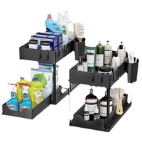 Organisateur de comptoir coulissant à double niveau pour salle de bain Support de rangement ménager pour vaisselle Outils de nettoyage Stockage à domicile en plastique