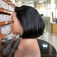 Perruque Bob Courte Prête à Porter Sans Colle en Cheveux Humains Remy Cambodgiens, Bonnet 3D, Fermeture en Dentelle HD 5x5, Frange Latérale, 1 Pièce, Densité 180%