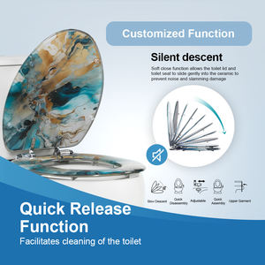 19インチ モダンアクリル大理石トイレシート トイレカバー ソフトクローズ 簡単清掃 スタイリッシュな抽象デザイン 高級バスルーム装飾用 - Product Image 2