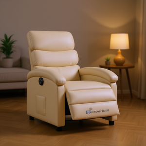 Fauteuil inclinable électrique en cuir PU crème avec télécommande, fonction massage, design contemporain, mobilier de salon - Product Image 2