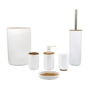 Hot selling Eco-Friendly Customized Modern Hotel 6 pcs Plastic Bamboo Bathroom Accessories Set