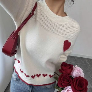Outono Inverno Casual Europeu Americano Puro Casal Coração Mulheres Versátil Malha Pulôver Loose Neck <span class=keywords><strong>Sweater</strong></span> - Product Image 3