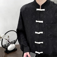 Chemise décontractée pour homme, style Tang traditionnel, à manches longues, col montant, gaufrée, avec boutons grenouille, pour le quotidien