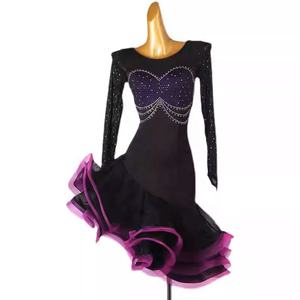 Robe de danse latine à trois niveaux et jupe ample, costume de compétition professionnel pour la rumba, le cha-cha et le jive - Product Image 1