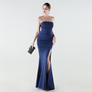 33623 #   Nuevo Vestido de Noche Elegante y Sexy con Cola de Pez, Plisado, sin Tirantes y con Abertura Alta, 2026 - Product Image 4