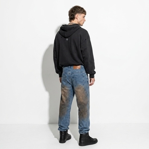 En gros, Jeans vintage délavés à l'acide pour hommes, imprimés lettres, en denim épais, coupe baggy, style streetwear rétro - Product Image 2