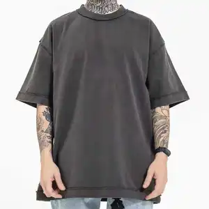 Высококачественная винтажная махровая рубашка из 100% хлопка с эффектом потертости, полотенце для полотенца, мужская рубашка, футболка оверсайз с принтом и спущенными плечами