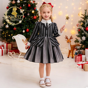 Disfraz de Cosplay para Niñas, Disfraz de Película de Televisión, Rayas Blancas y Negras, Halloween, Manga Larga, Vestido de Princesa para Fiesta, Hasta la Rodilla, para Invierno - Product Image 1