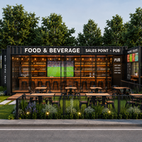 Bar-restaurant préfabriqué en conteneur de 20 pieds pour attractions, design sur mesure avec pub sportif en conteneur