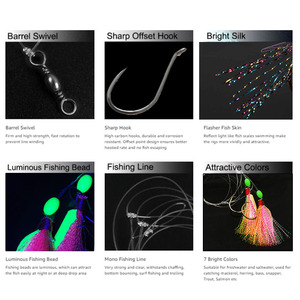 Hameçons circulaires Alpha 2X, montages de pêche Sabiki, montages Carolina et Texas Flasher avec jupe de poisson Lumo pour la pêche en eau salée - Product Image 5