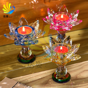 Dazzle Crystal Lotus Candle Holder Colorful Religious Offering Lamp Heat Resistant Windproof <b>Candlestick</b> For Buddhist Use - Product Image 1