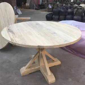 Chino antiguo reciclar madera mesa de comedor redonda