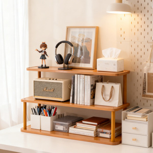 Desktop Bookshelf Solid Wood Multi Tier Storage Rack Office Organizer Rectangle Standing Type Simple Style - Product Image 2