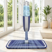 Serpillère plate télescopique en aluminium avec pulvérisateur, 2 bouteilles rechargeables, 4 tampons microfibres lavables pour le nettoyage des sols durs/laminés/carrelages