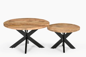 Juego de mesas de centro modernas de hierro/madera, juego de 2 mesas de centro redondas con patas plegables, muebles para sala de estar, colección a precio de mayoreo. - Product Image 3