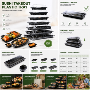 Caja de Plástico Rectangular Transparente Desechable Personalizada con Tapa para Llevar, Bandeja para <span class=keywords><strong>Sushi</strong></span> - Product Image 1
