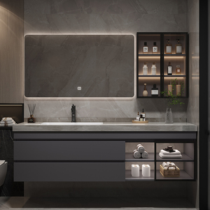 Armoire de salle de bain moderne simple et intelligente combinaison de bois massif salle de bain en céramique un bassin ensemble de table de lavage et lavage - Product Image 2