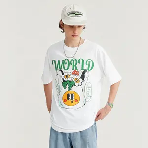 Camiseta com estampa de tela 100% algodão personalizada inflation, camiseta masculina de verão branco com desenho de roupas personalizadas cortadas e costuradas